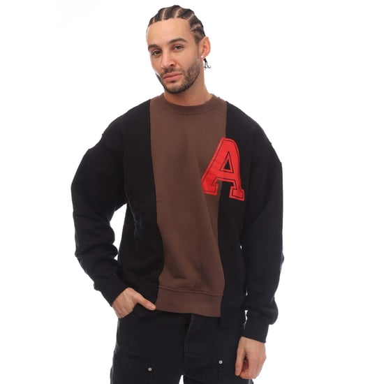 VARSITY Sweatshirt mit Rundhalsausschnitt aus Fleece-Baumwolle in Braun, Schwarz - Image 1
