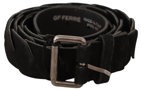 GF Ferre Men's Black WX Silver Tone Buckle Waist Belt