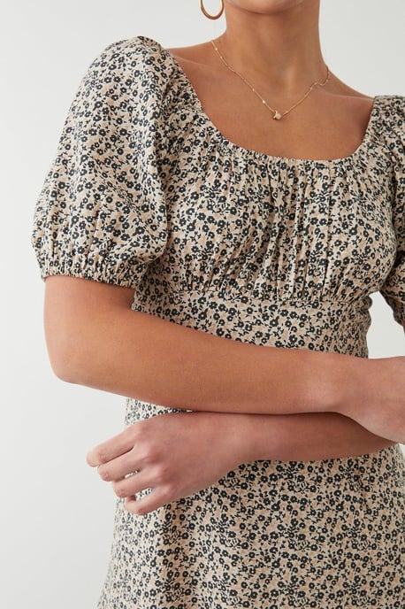 Ditsy Floral Ruched Scoop Neck Midi Dress - Image 4