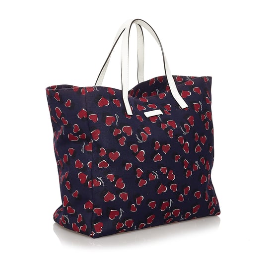 Vintage Gucci Heartbeat Canvas Tote Bag Blue