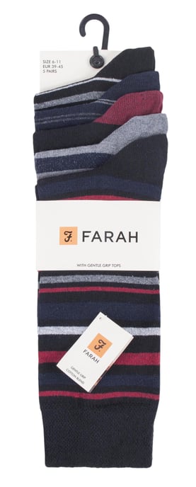 Farah - 5er-Pack Herren dünne atmungsaktive klassische gestreifte gemusterte weiche Baumwolle Kleid Socken - FCS271BLKBER (gestreift) - Image 2