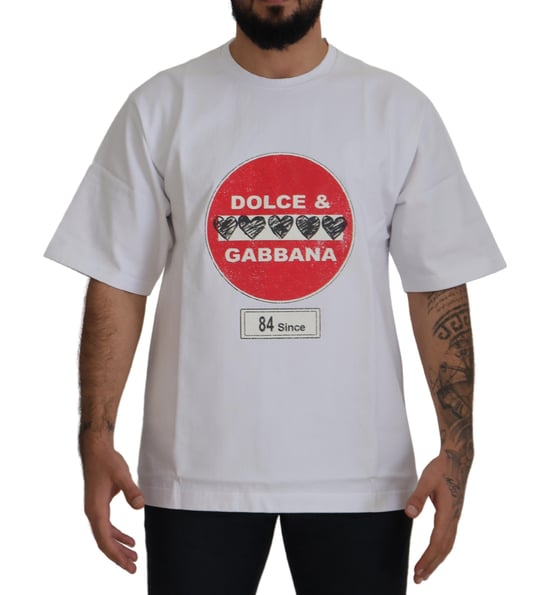 Dolce & Gabbana Weißes Amor Herz Baumwolle Rundhals T-Shirt für Herren - Image 1