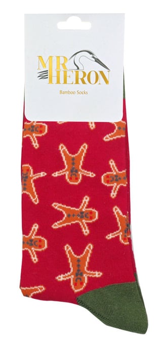 Lebkuchenmänner Socken | Herr Heron | Atmungsaktive Neuheit Fun Design Crazy Crew Funky Bambus Socken | Weihnachtsgeschenk für Ihn - Lebkuchenmänner (Dunkelrot) - Image 2