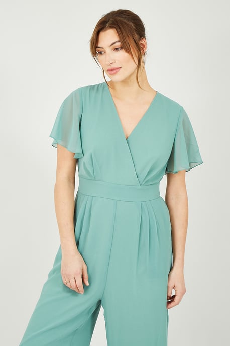 Yumi Sage Green Jumpsuit With Angel Sleeves