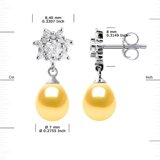 Earrings Dangle Freshwater Pearls Jewelry Golden Pears 7-8 mm 925
