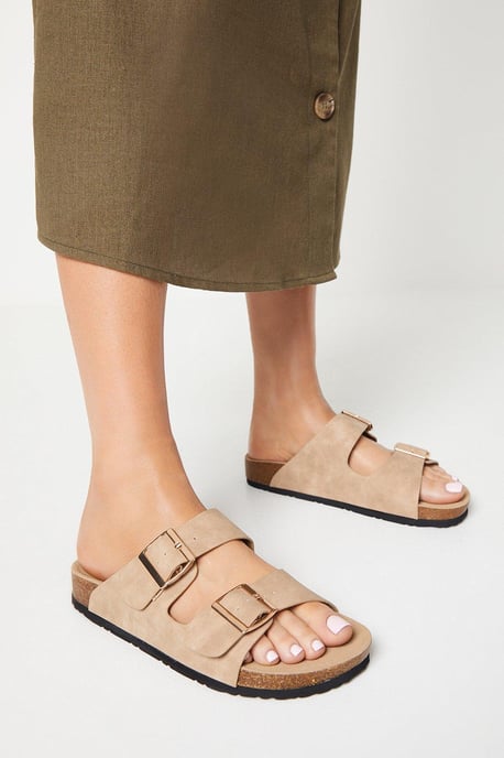 Billie Double Buckle Strap Padded Footbed Sliders