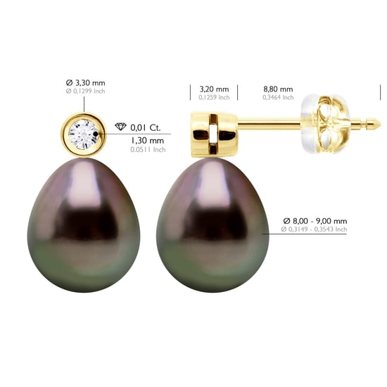 Ohrringe Prestige – Diamanten 0,02 ct – Gelbgold – echte Tahiti-Zuchtperlen, Birne 9–10 mm - Image 2
