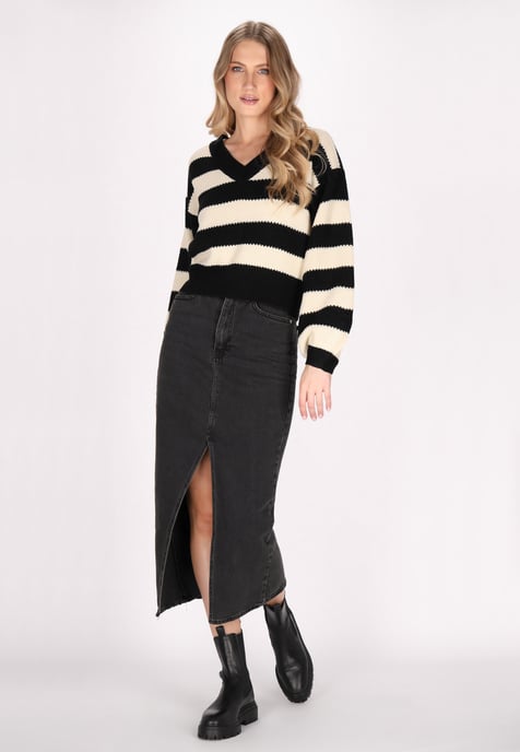 Dreimaster Pullover Damen Schwarz Creme Streifen - Image 2
