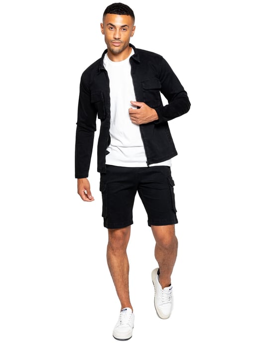 Enzo | Herren Cargo-Trainingsanzug mit Shorts Set - Schwarz - Image 1