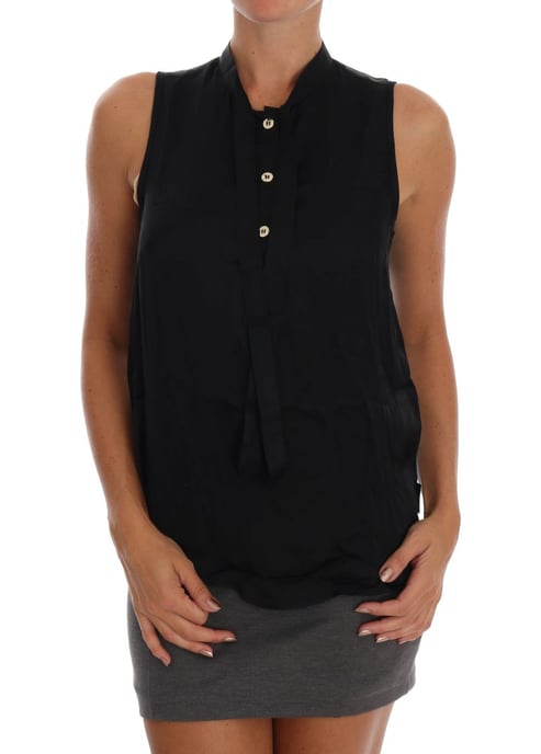 Versace Jeans Damen Schwarzes Ärmelloses Viskose-Bluse Top - Image 1