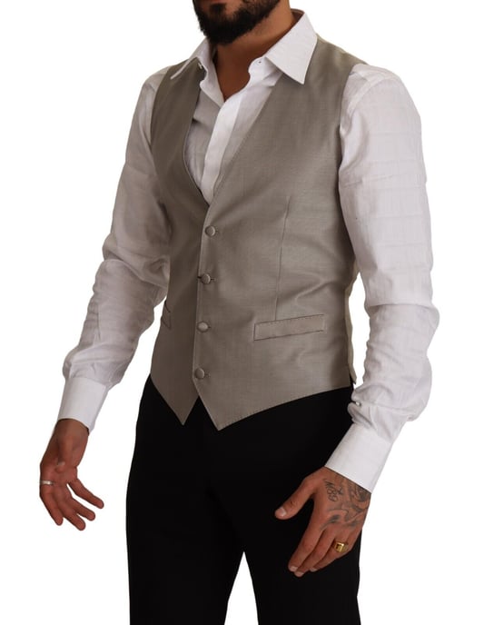 Dolce & Gabbana Herren Beige Wolle Einreiher Weste - Image 2