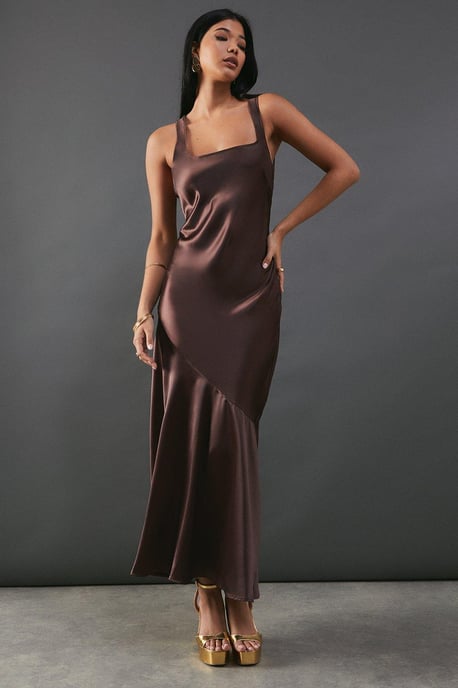Satin Scoop Neck Bias Midi Slip Dress