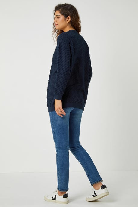 Cotton Blend Waffle Knit Cardigan