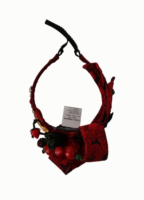 Dolce & Gabbana Women's Cherry Silk Crystal Bow Logo Diadem Tiara Headband