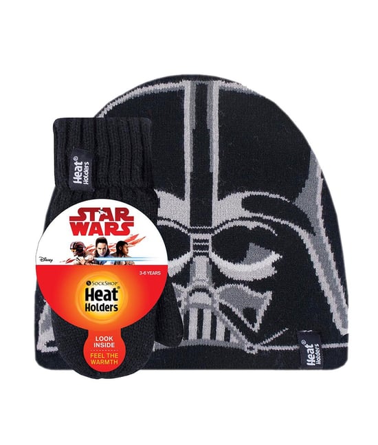 Wärmehalter - Jungen Fleece gefüttert Marvel/Star Wars Warm Thermal Ski Beanie Winter Mütze und Handschuhe Set - Darth Vader - Image 2