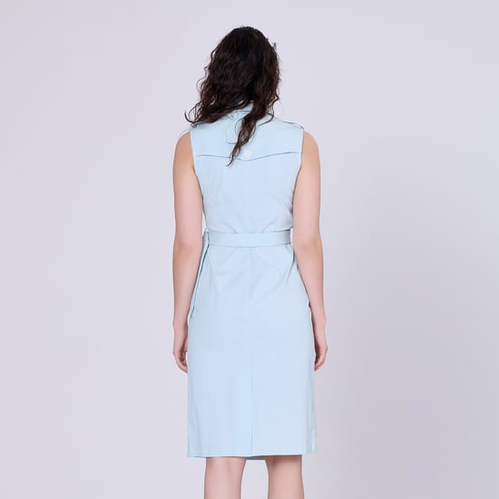 Double breasted trench style sleeveless dress