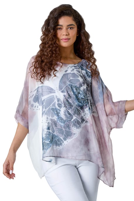 Butterfly Print Overlay Top