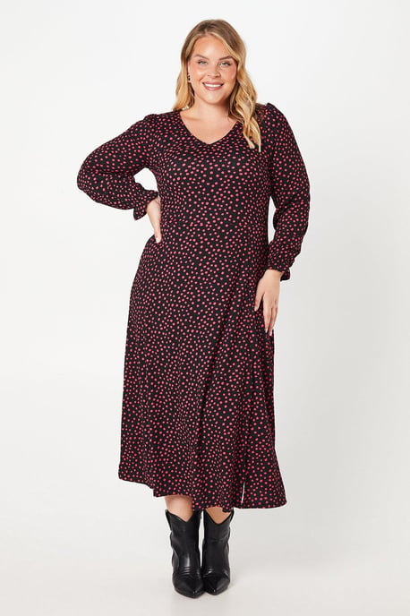 Curve Spot V Neck Midi Dress