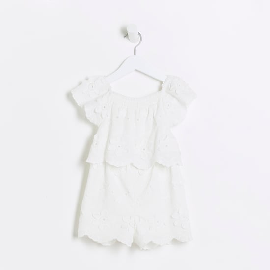 River Island Mini Girls Playsuit White Broderie Floral