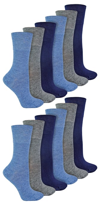 IOMI - 12 Paar Multipack Damen Diabetiker Bambus Socken | Damen Extra breite nahtlose Socken mit nicht elastischen sanften Grip Top - Blau - Image 1