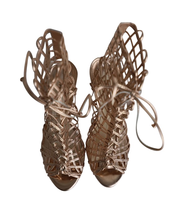 Sophia Webster Delphine Metallic Käfig Schnürsandalen aus goldfarbenem Leder - Image 5