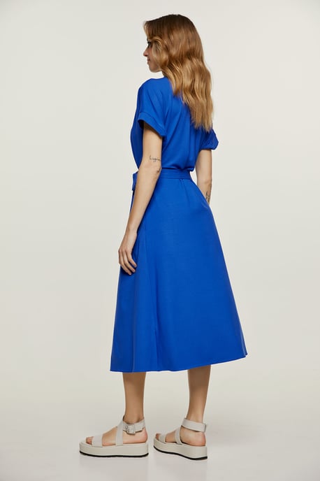 Royal Blue Jersey Belted Midi Dress
