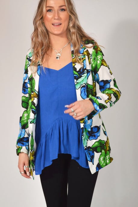 Blue Floral Long Unlined Jacket