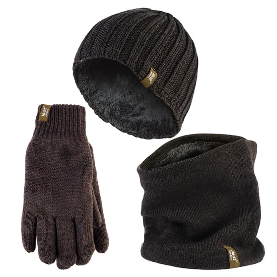 Herren Mütze, Halswärmer & Handschuhe Set | Wärmehalter | Winter gestrickt warmes Zubehör Set - Khaki Grün - Image 1