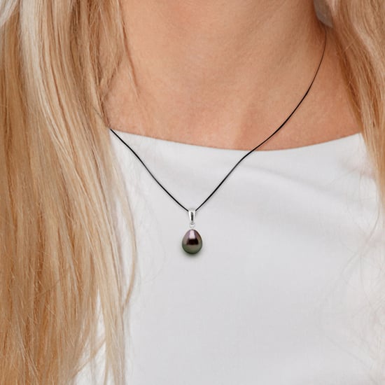 DIADEMA - Necklace - Love Bond - Black Nylon - Silver - Tahitian Pearl