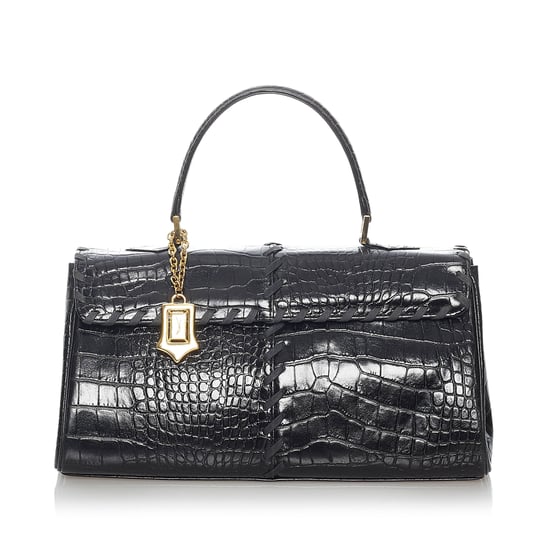 Vintage YSL Croc Embossed Leather Handbag Black