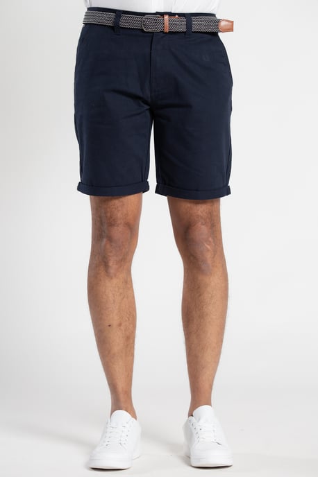 Dark Navy Cotton Belted Chino Shorts