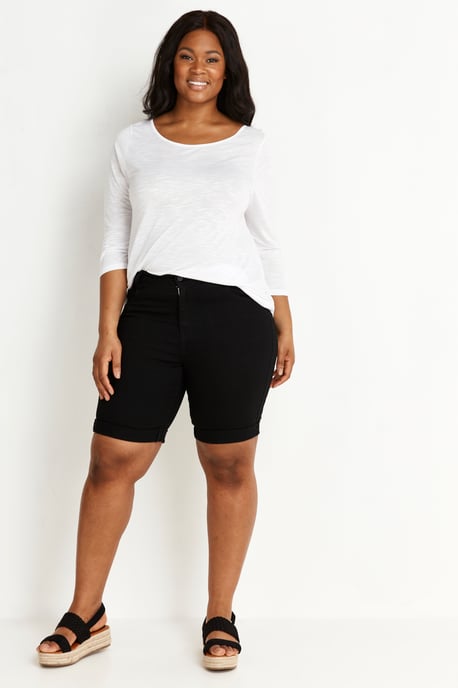 EVANS Women's Long Denim Shorts - black