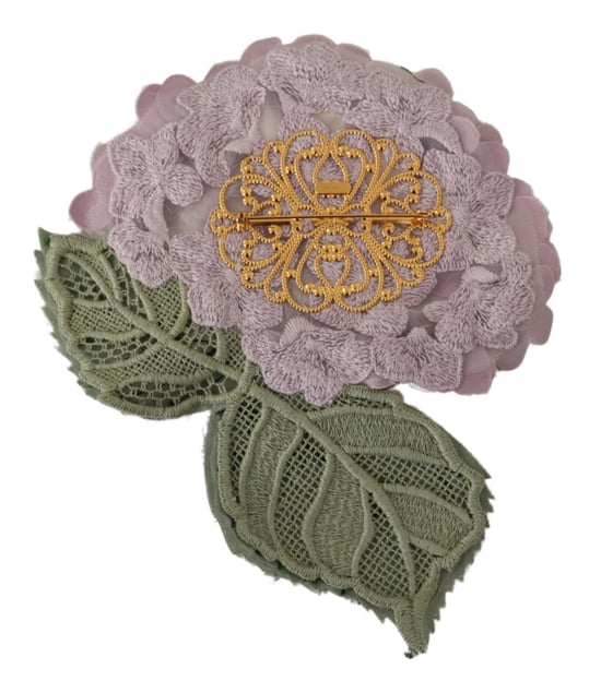 Dolce & Gabbana Lila Floral Goldfarbene Messing Damen Brosche - Image 2