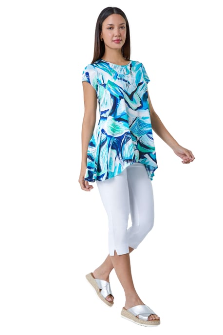 Textured Abstract Stretch Hanky Hem Tunic Top