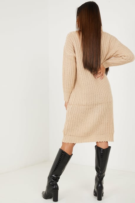 Stone Chunky Knitted Jumper Dress
