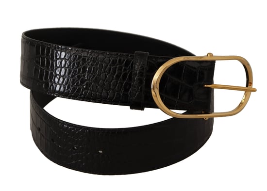 Dolce & Gabbana Women's Black Embossed Leather Gold Tone Metal Buckle Belt