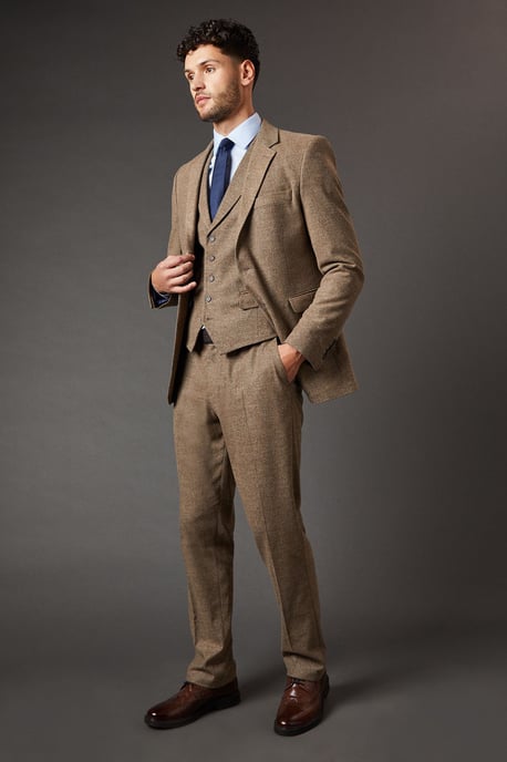 Light Brown Tweed Look Tailored Fit Suit Trouser