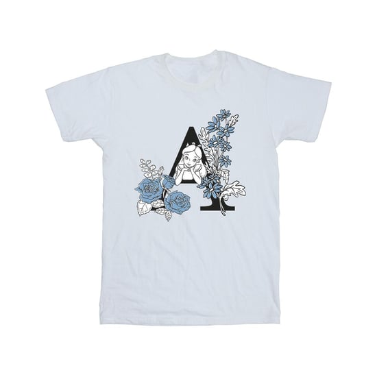 Disney Girls Alice In Wonderland Letter A Cotton T-Shirt (White)