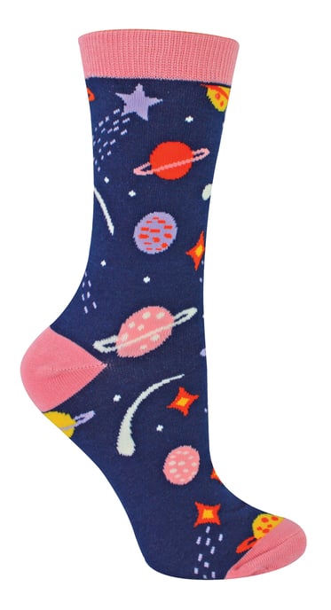 Miss Sparrow - Atmungsaktive Damen-Sonnensystem-Muster Bambus-Socken - Space (Navy) - Image 1