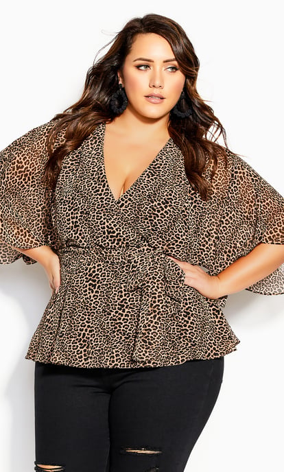 CITY CHIC Women's Wrap Leopard Top - leopard