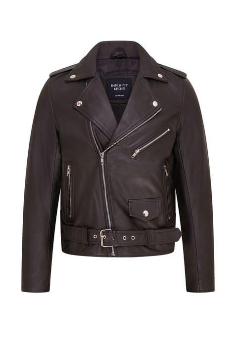 Mens Black Classic Brando Leather Biker Jacket - Heinola