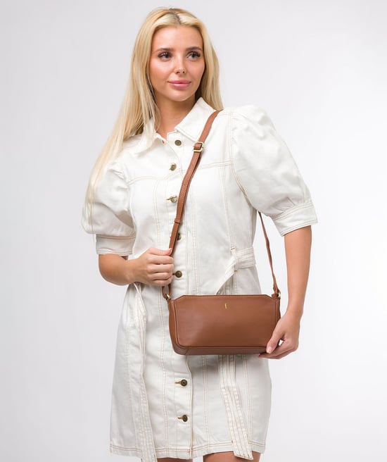 'Christina' Tan Leather Cross Body Bag