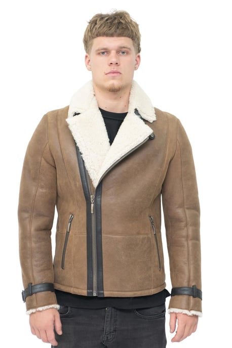 Mens Double Breasted Sheepskin Leather Biker Jacket-Manila
