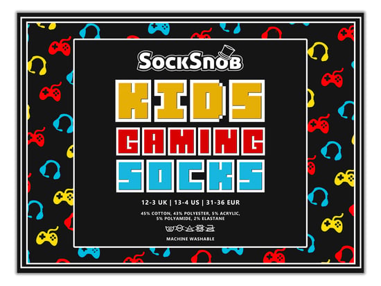 3 Pack Kinder Gaming Socken | Socken Snob | Fun Design Neuheit lustige Video Gaming Socken für Jungen & Mädchen - rot / blau / gelb - Image 2