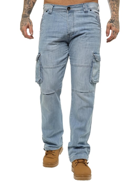 Enzo | Herren Cargo Combat Jeans - Hellblau - Image 2