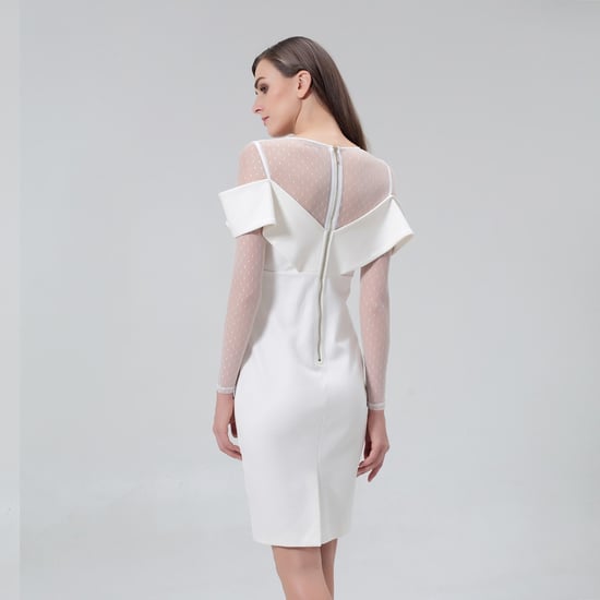 Bodycon-Kleid mit Bardot-Ausschnitt aus Jersey und Tüll - Image 2