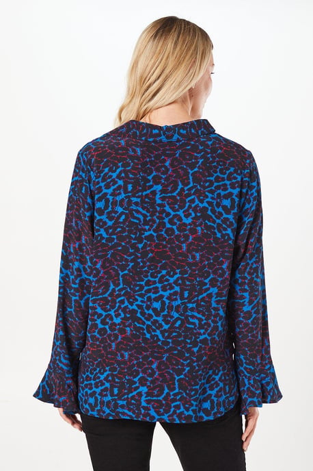 Blue Animal Frill Sleeve Button Through Shirt - Image 3