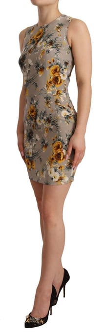 Dolce & Gabbana Damen Graues Seiden-Stretch Floral Etuikleid Mini - Image 2