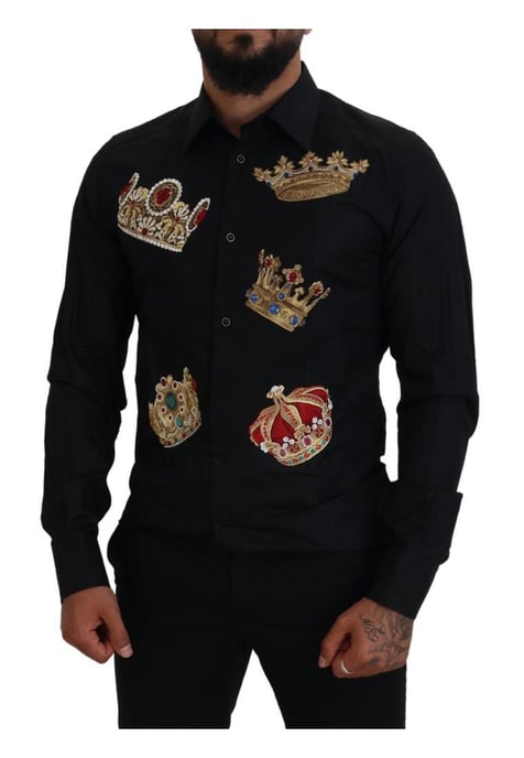 Dolce & Gabbana Herren Slim Fit Hemd mit schwarzer Goldkrone - Image 5