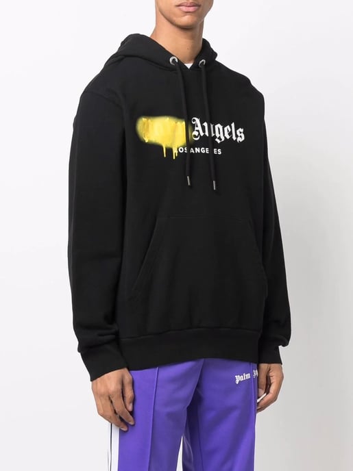 Palm Angels Los Angeles Gelbes Spray Logo-Druck Hoodie Schwarz - Image 3